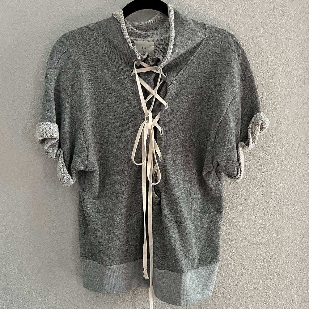 Anthropologie TLA Lace Front Short Sleeves Sweatshirt - Picture 1 of 5